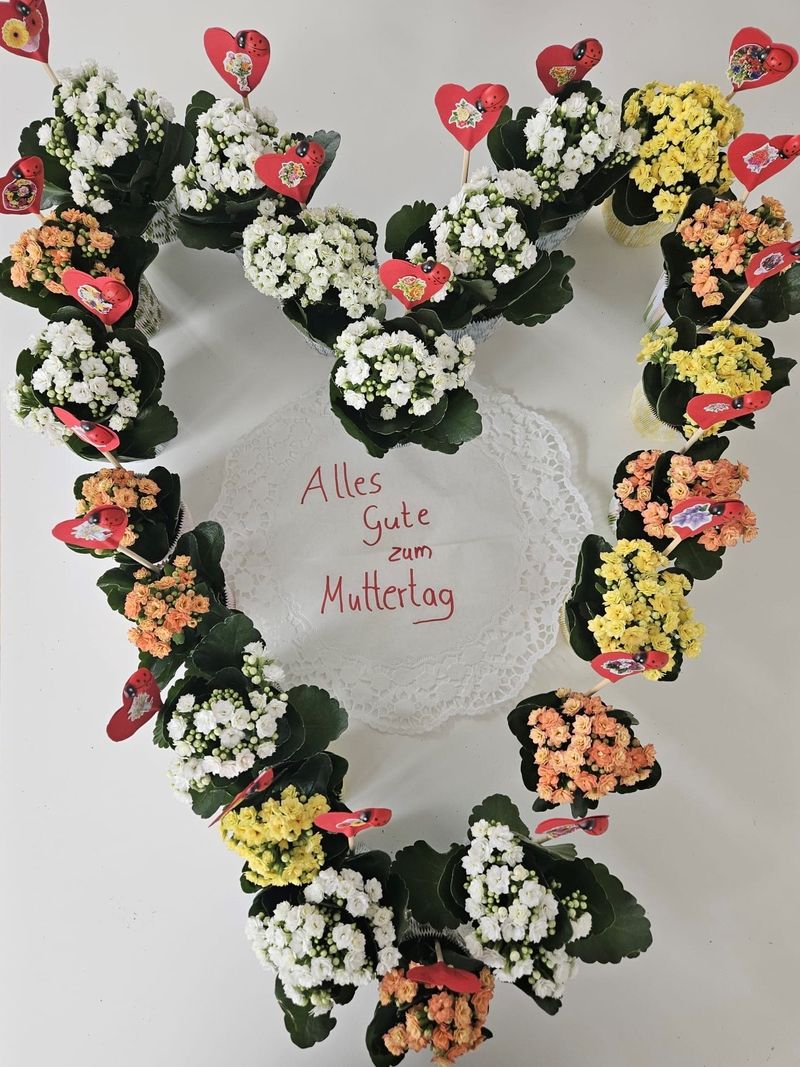 Blumenherz mit Aufschrift: Alle gute zum Muttertag